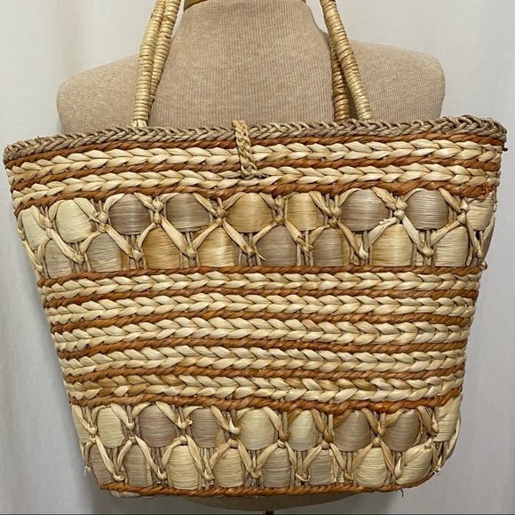Large Corn Husk Structured Tote Shoulder Bag - Picture 5 of 14